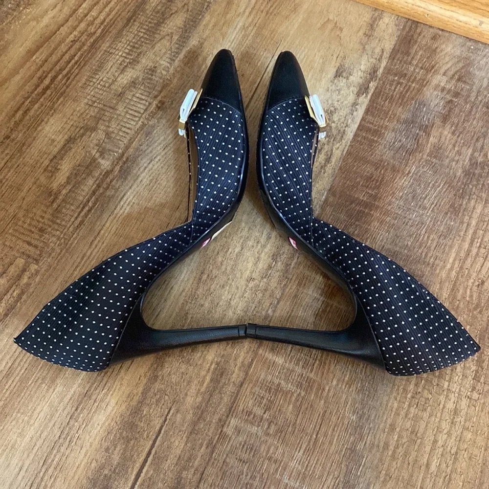 Isaac Mizrahi New York black & white polka dot heels bow embellishment size 6